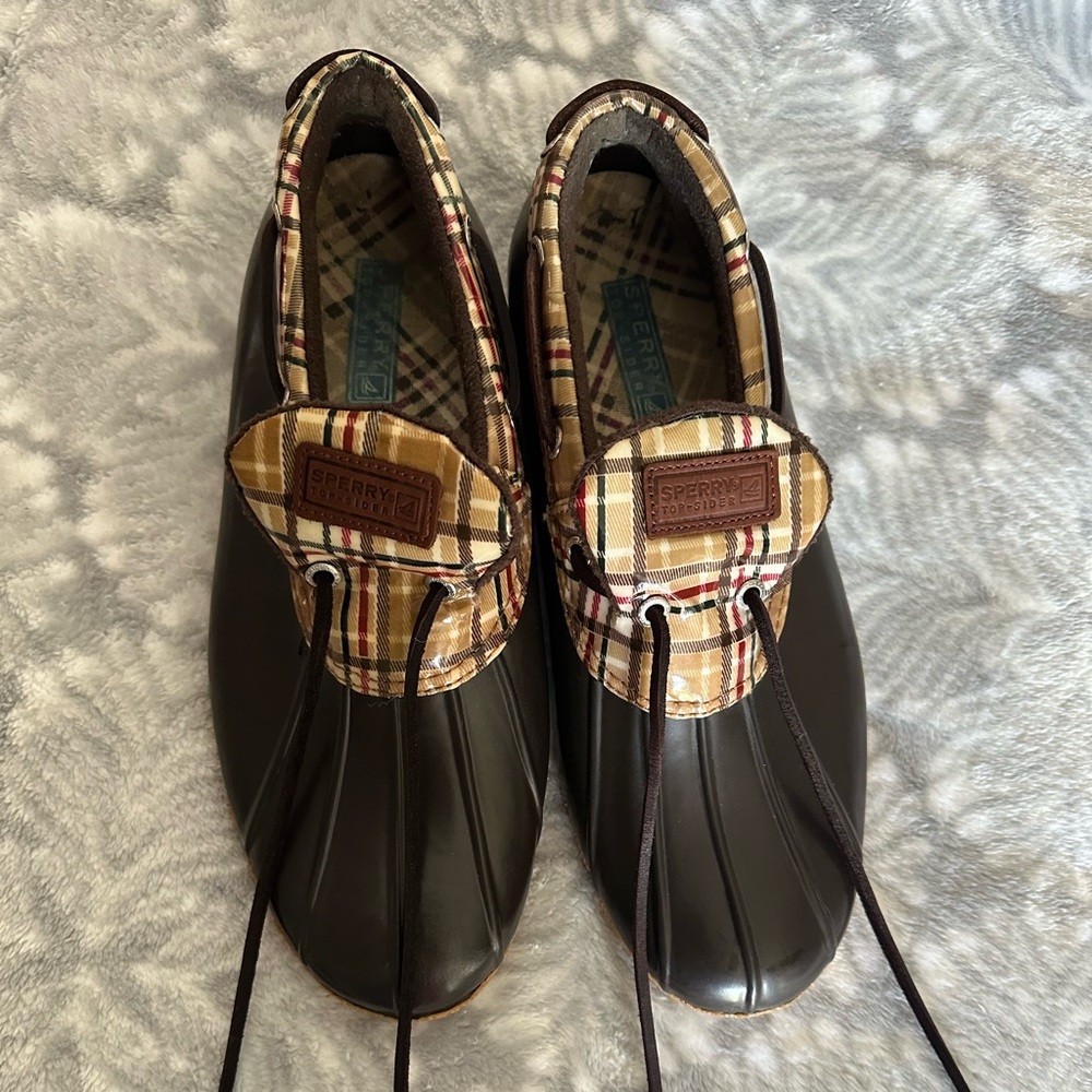 Sperry Top-Sider Brown Plaid Waterproof Duck Shoes 9045170 Women Sz 11